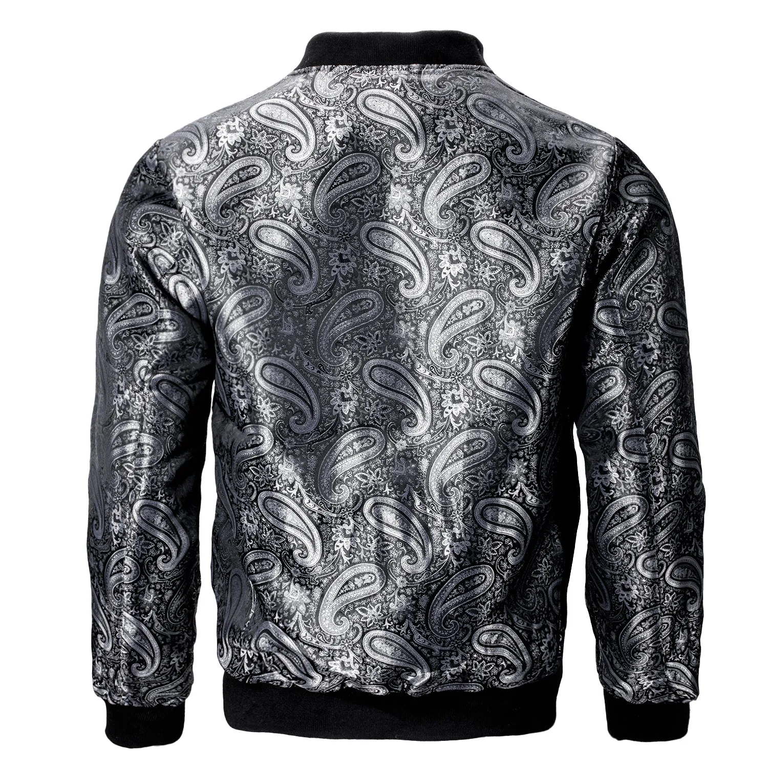 Silver Black Paisley Men's Zipper Thin Jacket