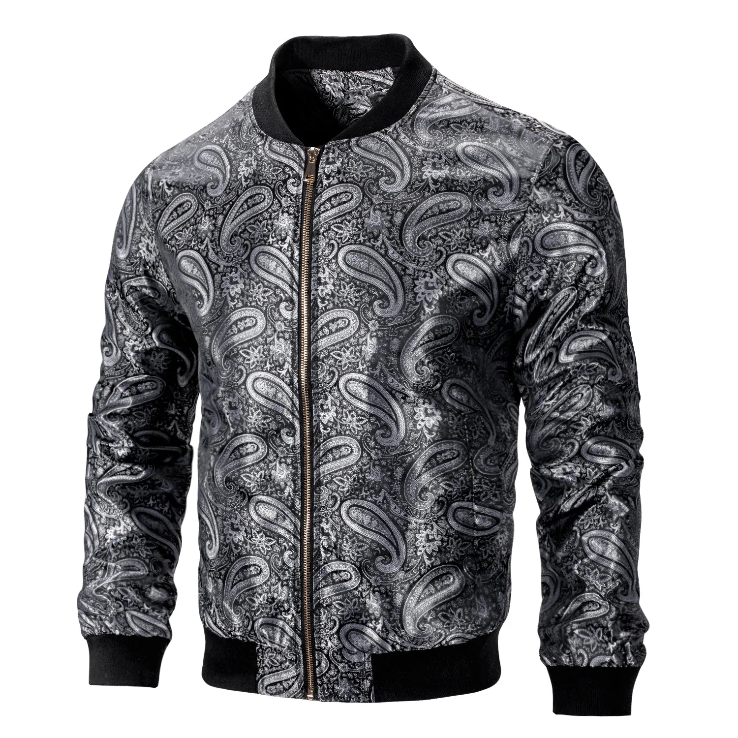 Silver Black Paisley Men's Zipper Thin Jacket