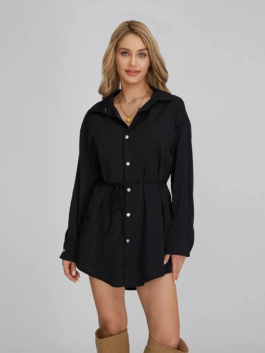 Sleeve Turn-down Collar Button-down Shirt Streetwear Long Romper