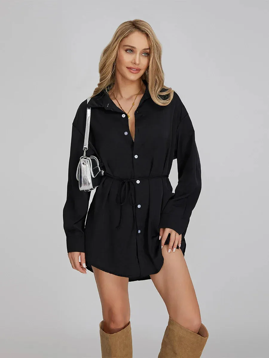 Sleeve Turn-down Collar Button-down Shirt Streetwear Long Romper