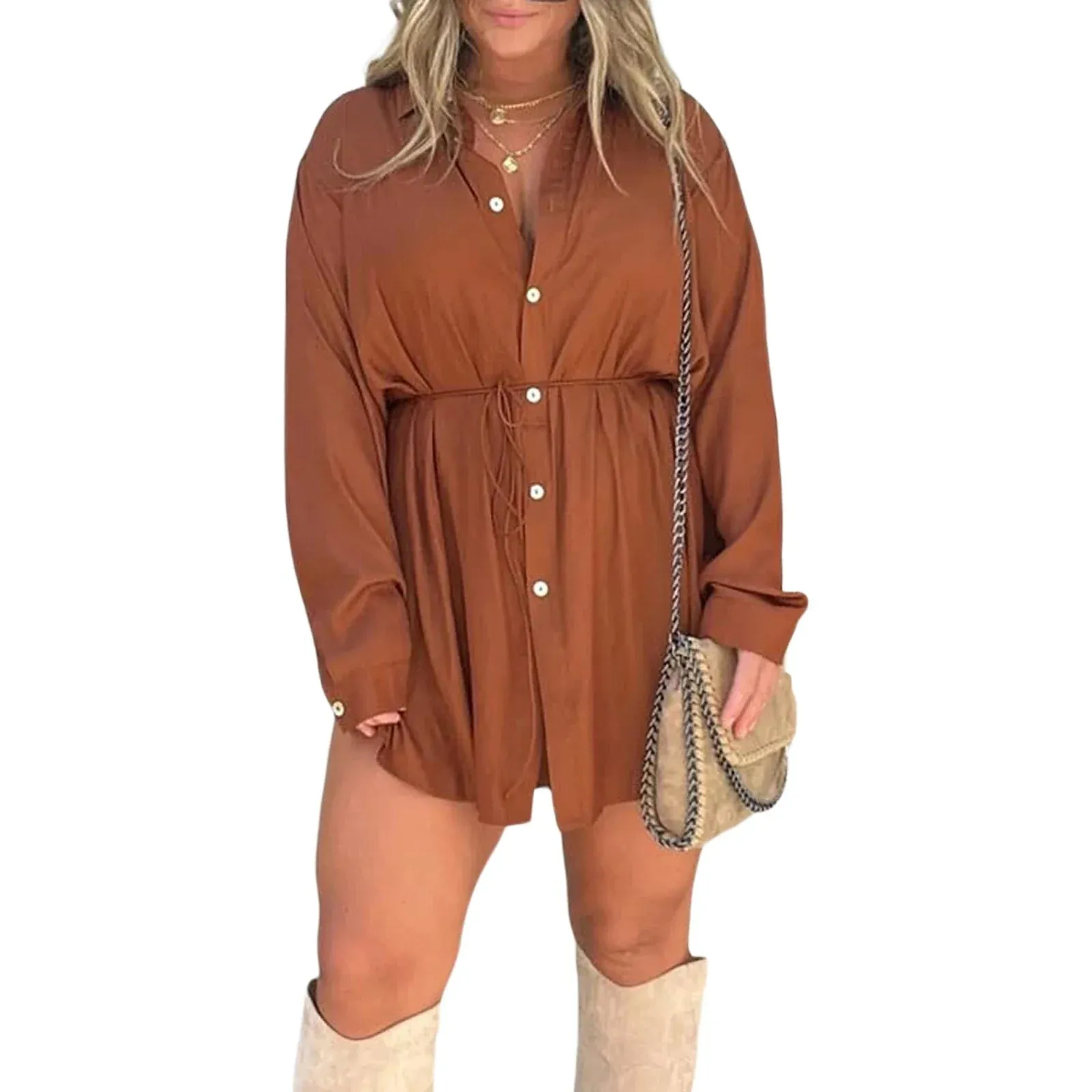 Sleeve Turn-down Collar Button-down Shirt Streetwear Long Romper