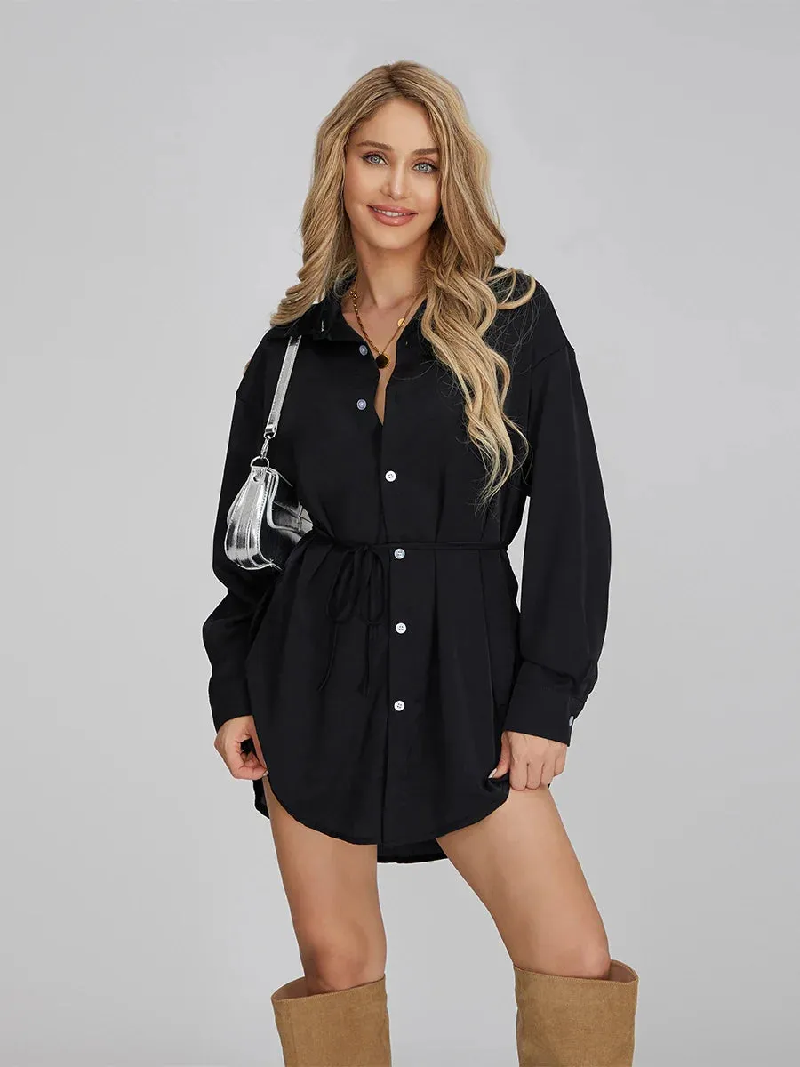 Sleeve Turn-down Collar Button-down Shirt Streetwear Long Romper