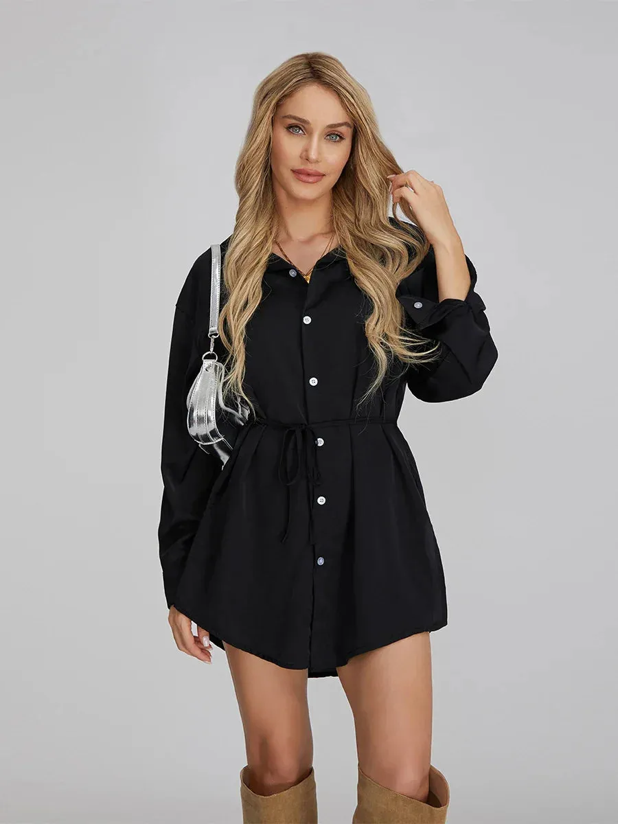 Sleeve Turn-down Collar Button-down Shirt Streetwear Long Romper