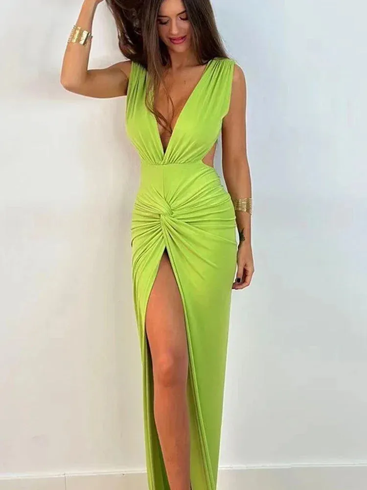 Sleeveless Maxi Elegant Backless Party Evening Slit 2024 Sexy Long Bodycon Dress