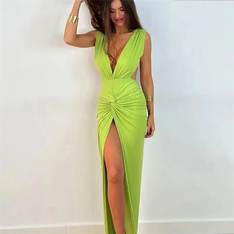 Sleeveless Maxi Elegant Backless Party Evening Slit 2024 Sexy Long Bodycon Dress