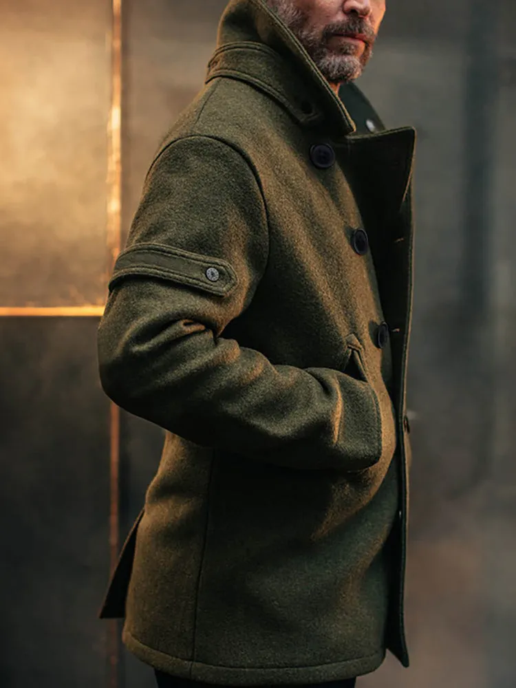 Solid Color Button Lambswool Coat