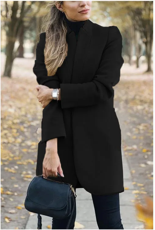 Solid Color Collar Woolen Coat