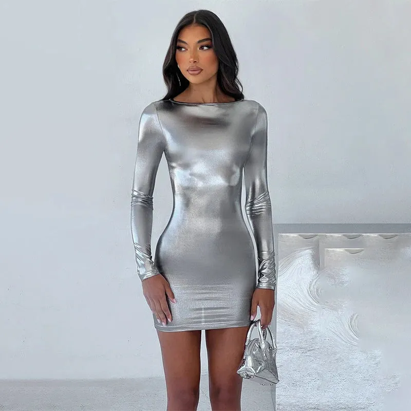 Sparkle Glitter Bodycon Autumn Winter Backless Sexy Party Mini Dress