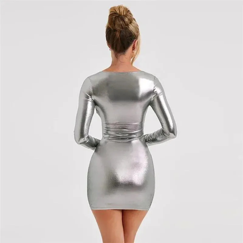 Sparkle Glitter Bodycon Autumn Winter Backless Sexy Party Mini Dress