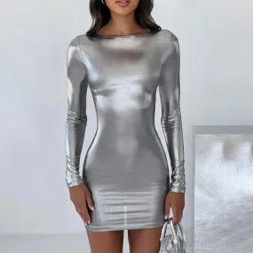 Sparkle Glitter Bodycon Autumn Winter Backless Sexy Party Mini Dress