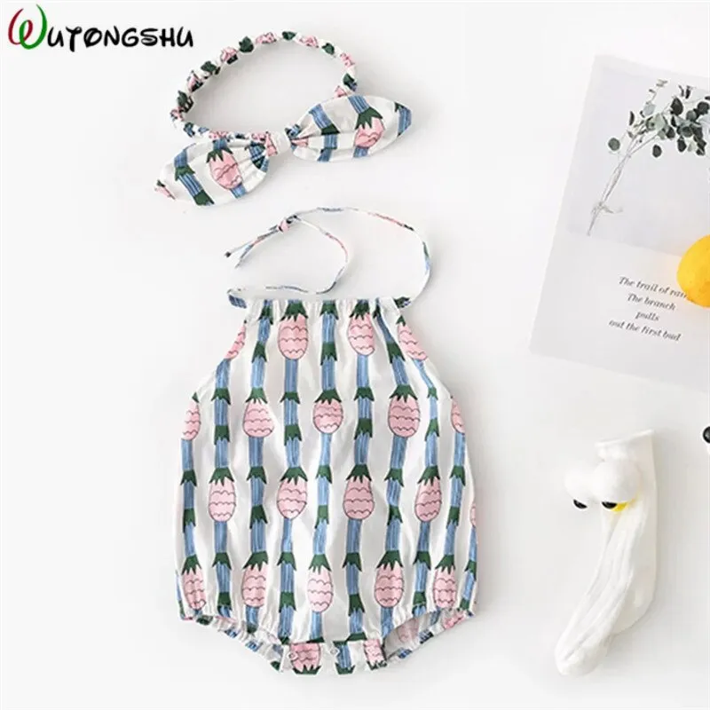 Summer Baby Girl Bodysuit Princess Newborn Baby Clothes For 0-2Y Girls Sleeveless Jumpsuit Kids Baby Outfits Headband