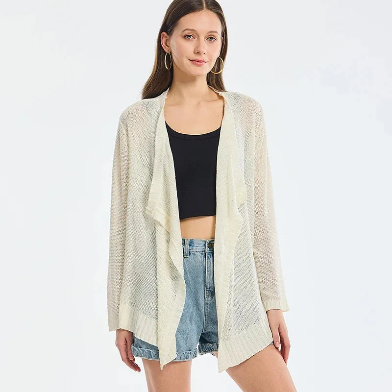 Summer Cozy Mesh Open Front Long Sleeve Casual Comfortable Thin Fashionable Cardigan Sweater