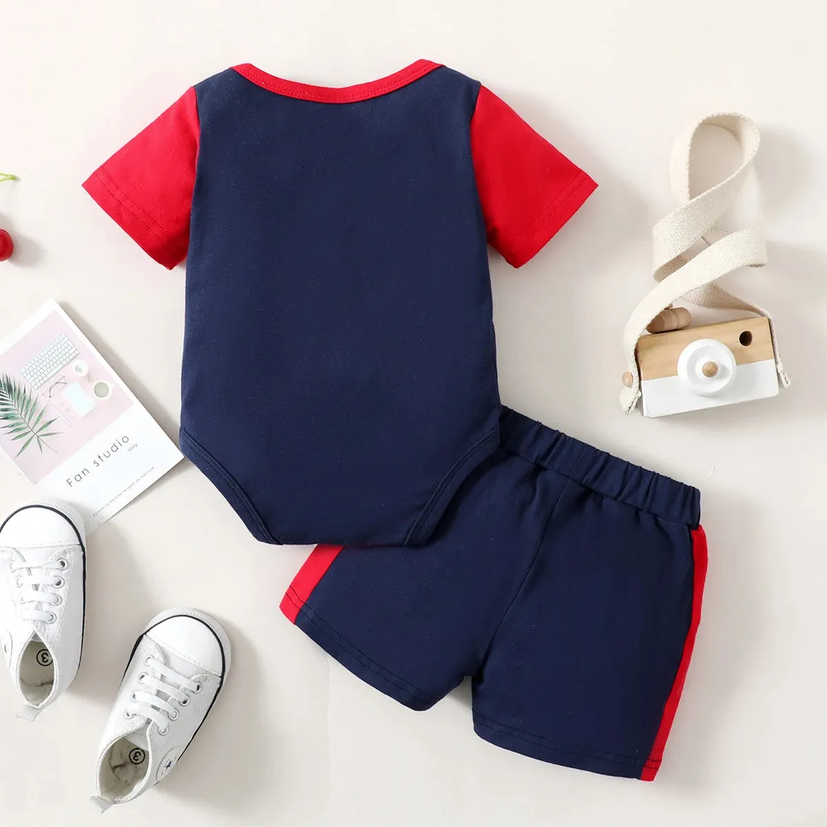 Summer Fashion Sport 2PCS Outfit , 3-24 Months Baby Boys Clothes Set - Short Sleeve Letter Top Bodysuit  Shorts Toddler Boy