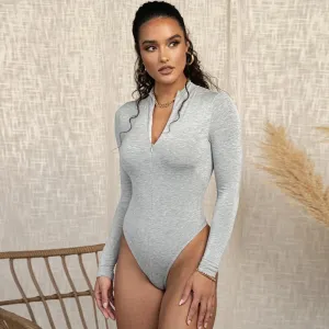 Summer Solid Sexy Bodycon Women Bodysuits Female Slim Casual Jumpsuits Chic Lady Club Long Sleeve Playsuits Y2K Zip Up Clothes