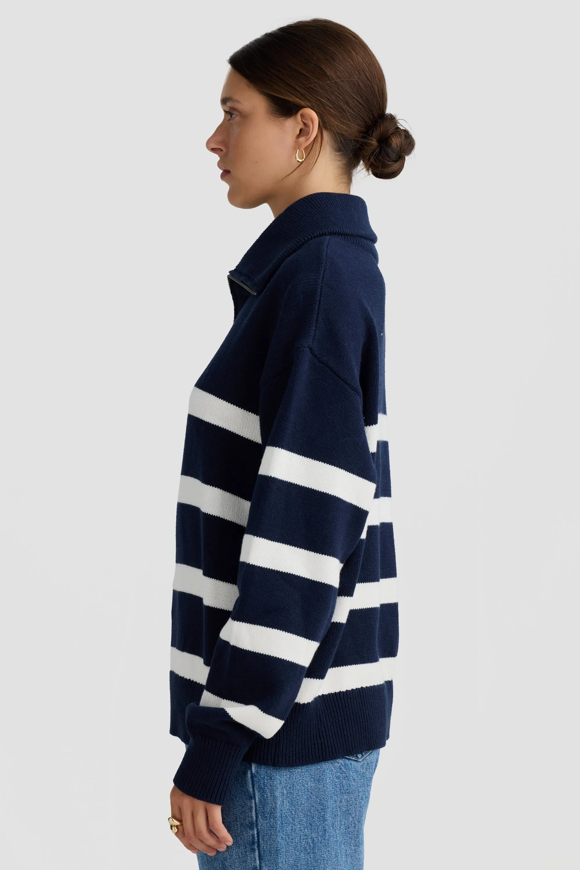 Talli Slouchy Quarter Zip Knit Sweater Navy