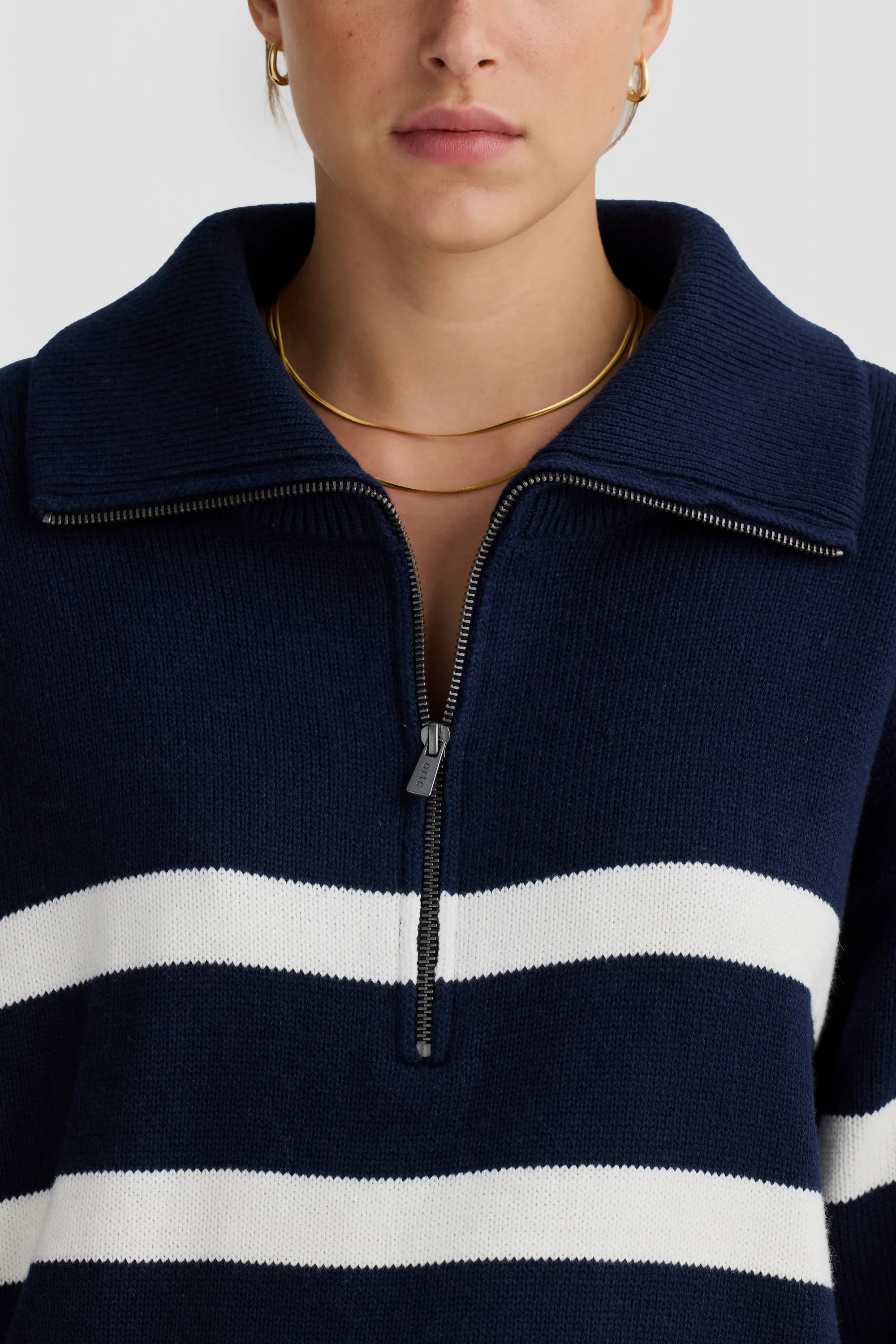 Talli Slouchy Quarter Zip Knit Sweater Navy