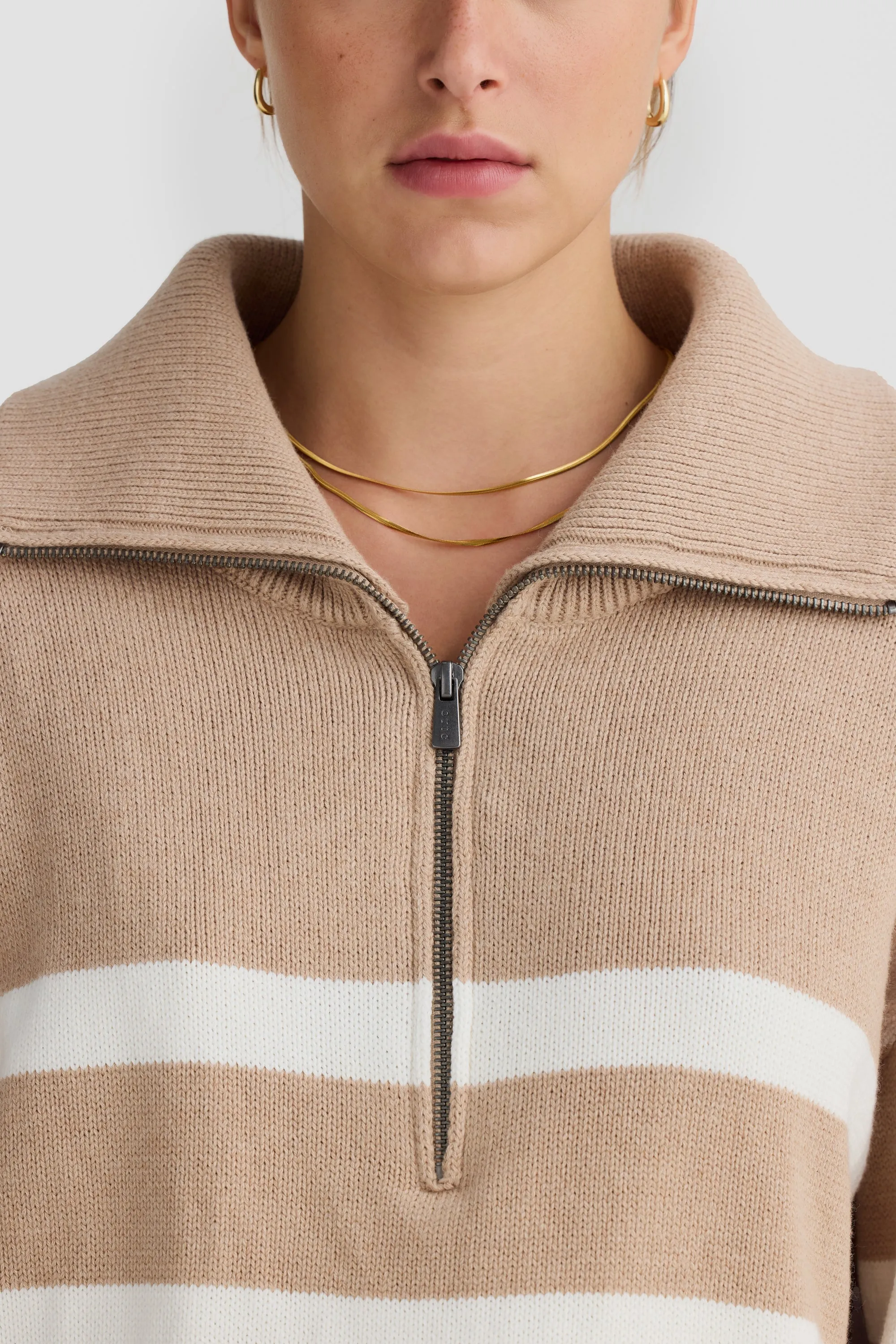 Talli Slouchy Quarter Zip Knit Sweater Sand