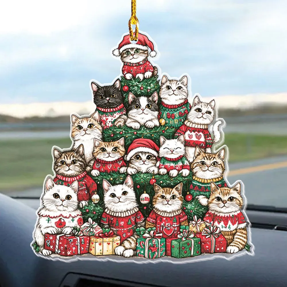 Teesdily | Persian Cat Christmas Ornament, Cute Cats In Ugly Sweater Christmas Tree Decor Ornament, Cat Mom, Cat Lover Gift Xmas