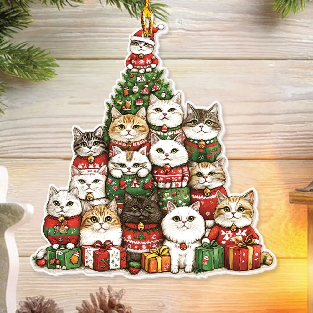 Teesdily | Persian Cat Christmas Ornament, Cute Cats In Ugly Sweater Christmas Tree Decor Ornament, Cat Mom, Cat Lover Gift Xmas