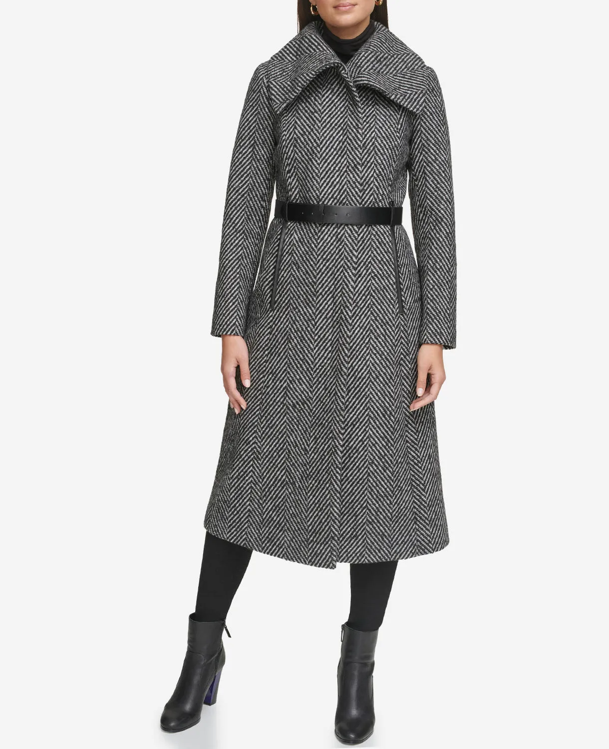 Textured Twill Long Wool Coat