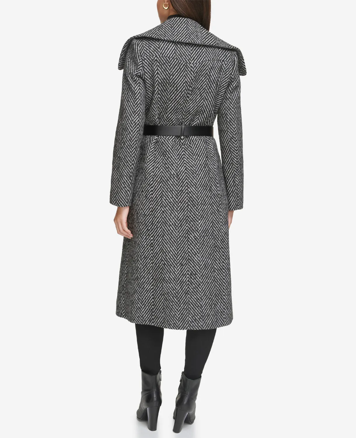 Textured Twill Long Wool Coat