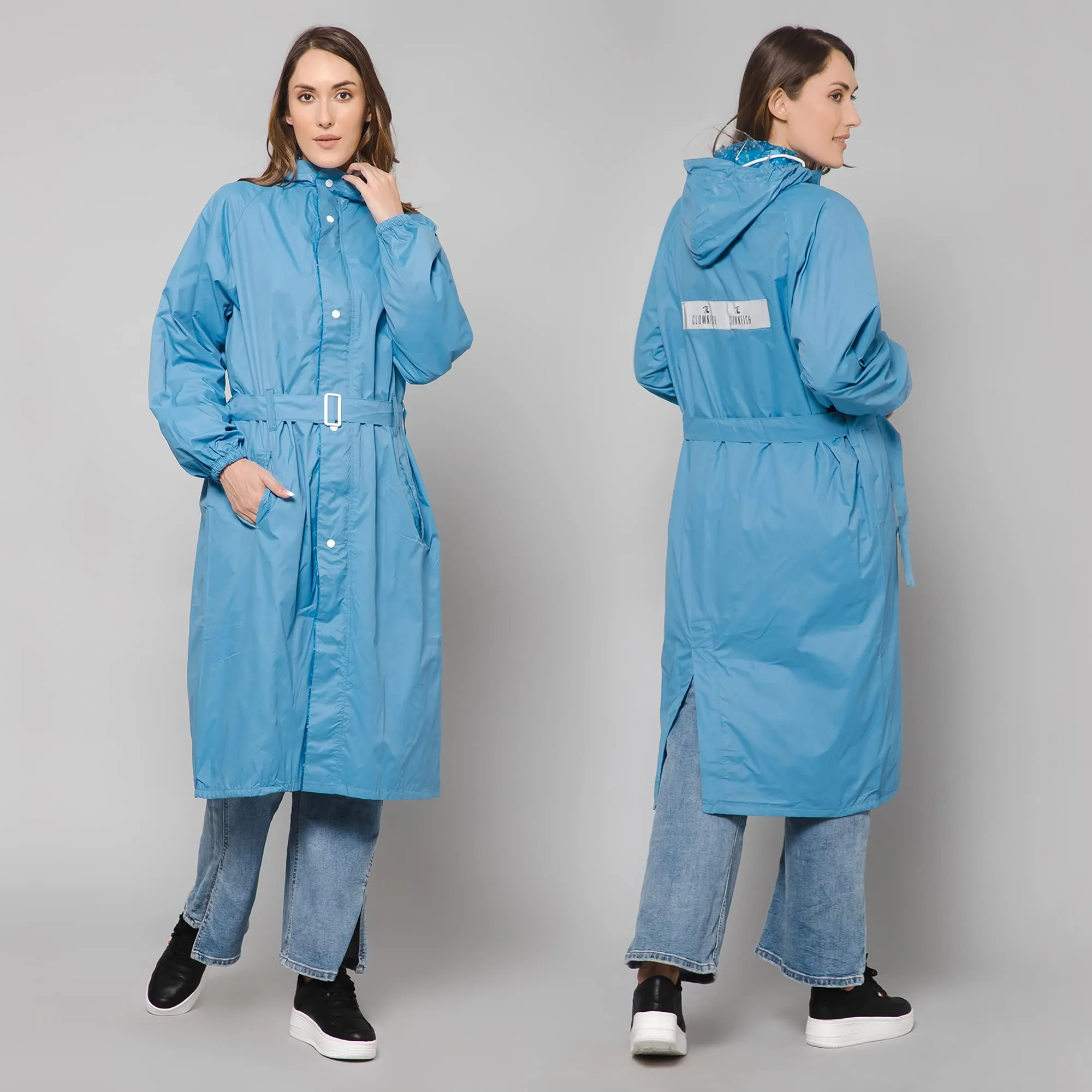 THE CLOWNFISH Raincoats for Women Rain Coat for Women Longcoat Raincoat for Ladies Waterproof Reversible Double Layer. Aquashield Series (Skyblue, XXXX-Large)