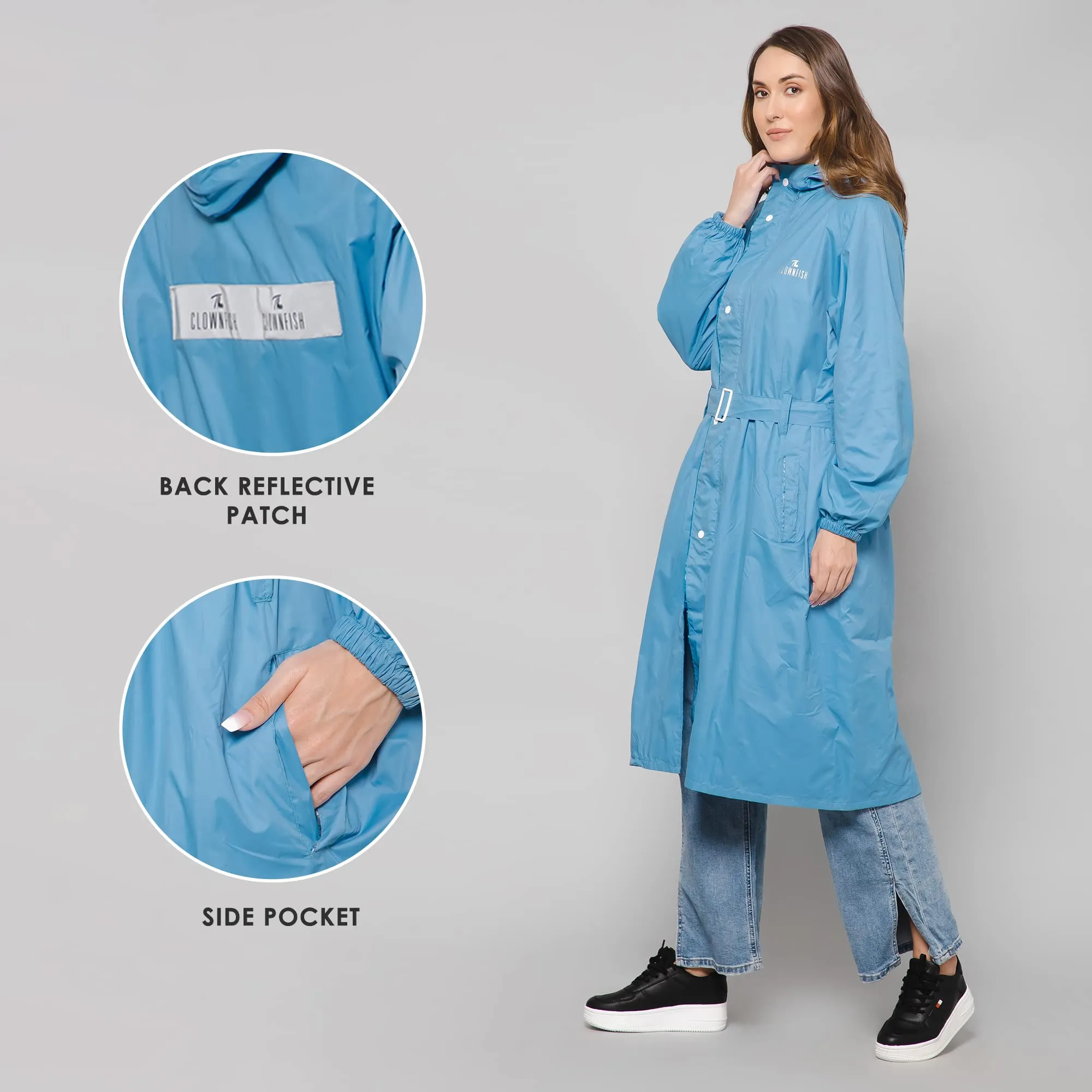 THE CLOWNFISH Raincoats for Women Rain Coat for Women Longcoat Raincoat for Ladies Waterproof Reversible Double Layer. Aquashield Series (Skyblue, XXXX-Large)