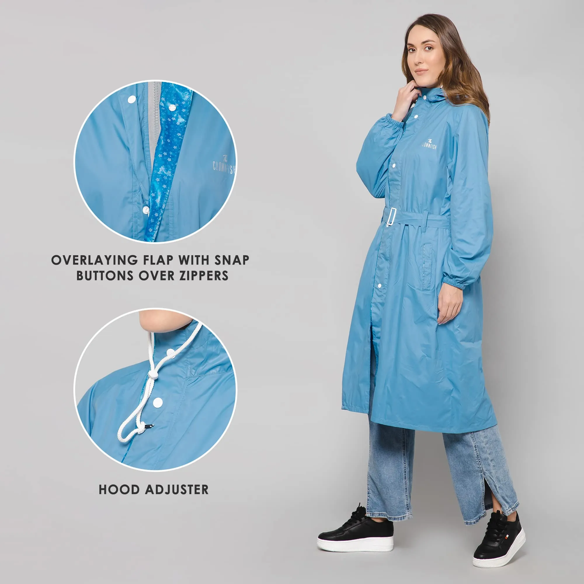 THE CLOWNFISH Raincoats for Women Rain Coat for Women Longcoat Raincoat for Ladies Waterproof Reversible Double Layer. Aquashield Series (Skyblue, XXXX-Large)