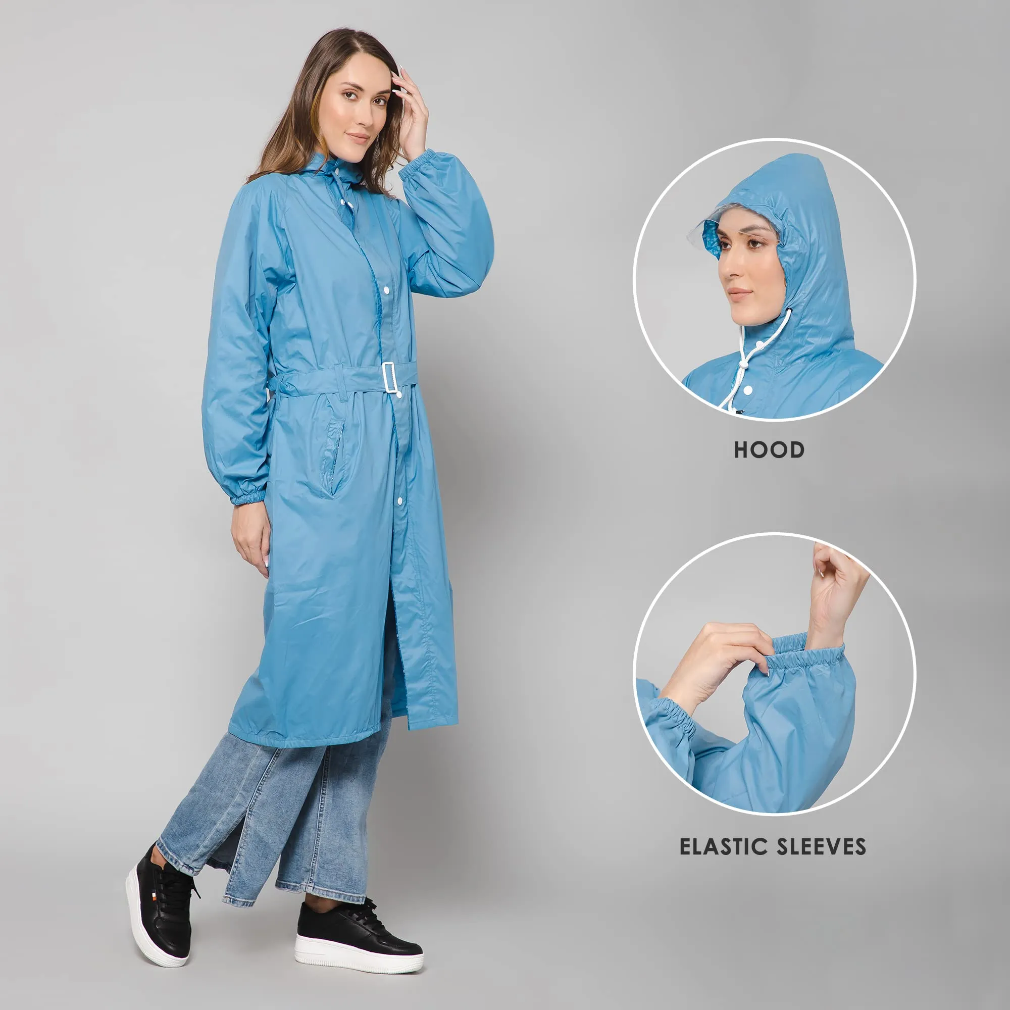 THE CLOWNFISH Raincoats for Women Rain Coat for Women Longcoat Raincoat for Ladies Waterproof Reversible Double Layer. Aquashield Series (Skyblue, XXXX-Large)