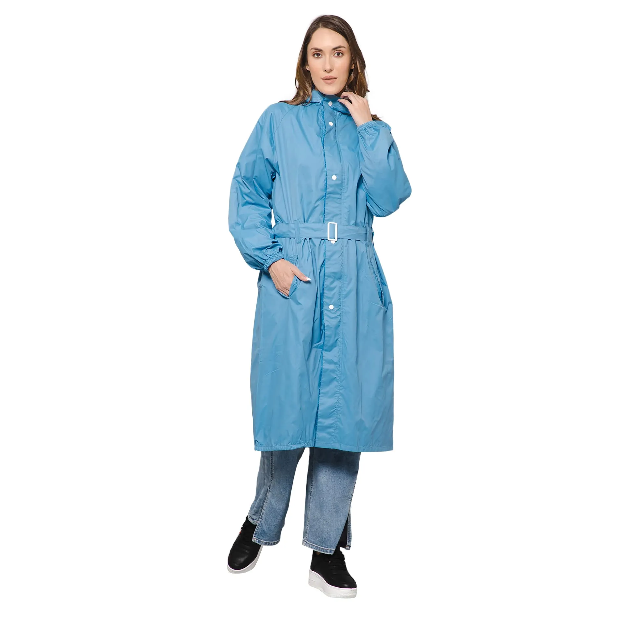 THE CLOWNFISH Raincoats for Women Rain Coat for Women Longcoat Raincoat for Ladies Waterproof Reversible Double Layer. Aquashield Series (Skyblue, XXXX-Large)