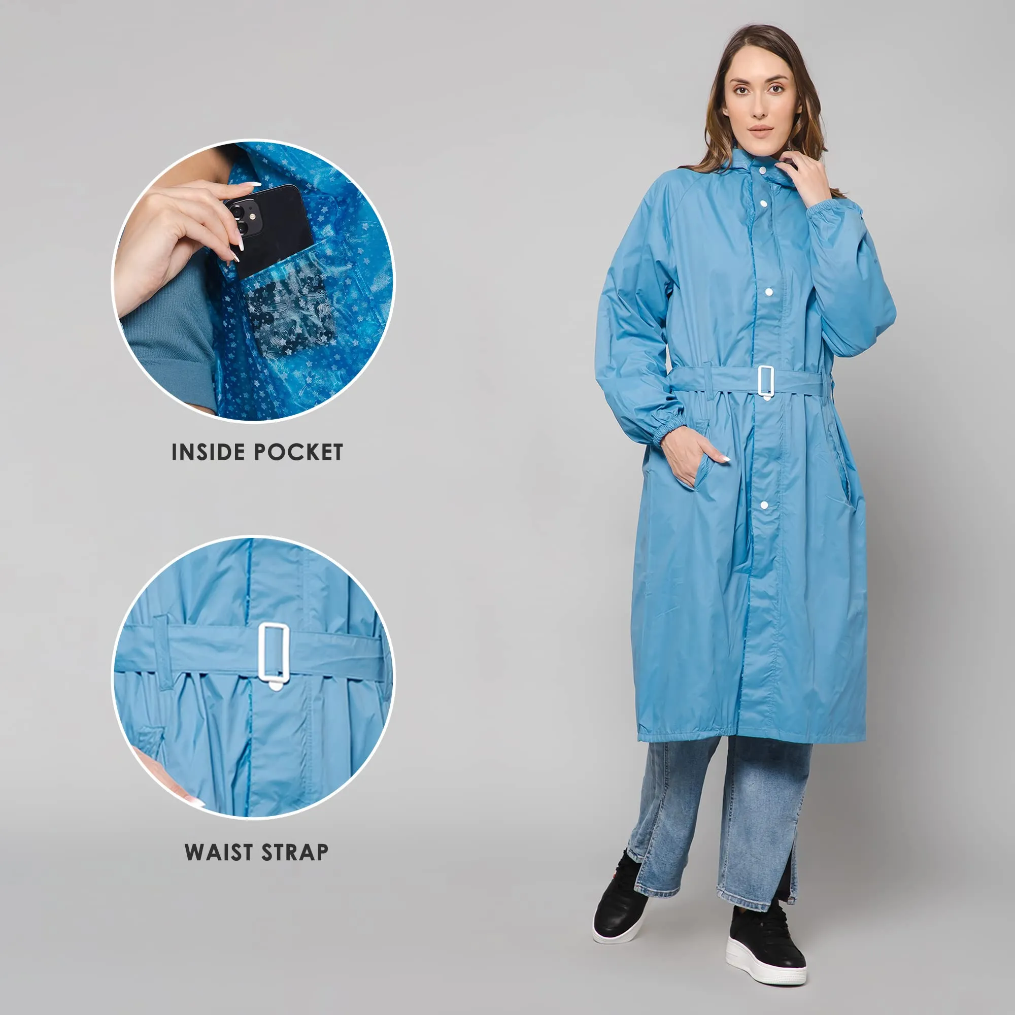 THE CLOWNFISH Raincoats for Women Rain Coat for Women Longcoat Raincoat for Ladies Waterproof Reversible Double Layer. Aquashield Series (Skyblue, XXXX-Large)