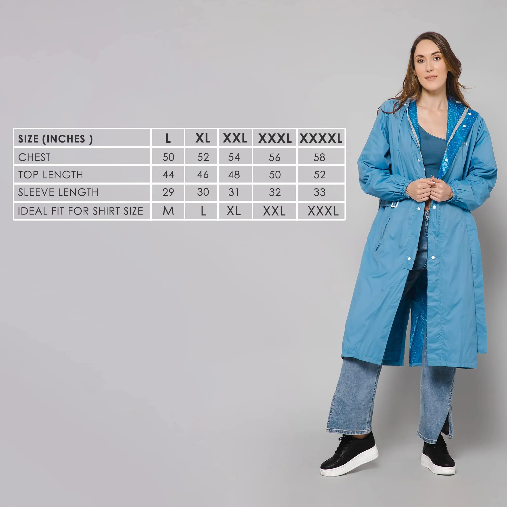 THE CLOWNFISH Raincoats for Women Rain Coat for Women Longcoat Raincoat for Ladies Waterproof Reversible Double Layer. Aquashield Series (Skyblue, XXXX-Large)