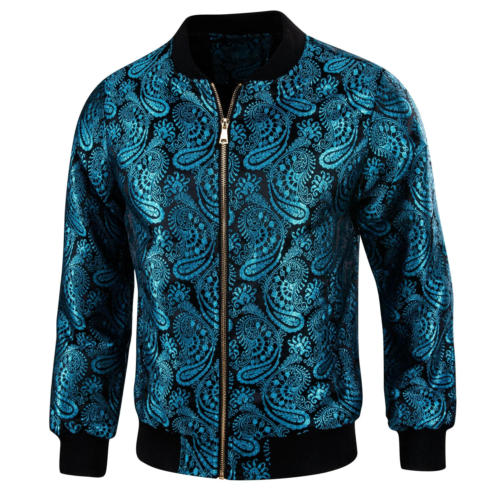 Ties2you Zipper Jacket Teal Blue Paisley Thin Jacket for Mens