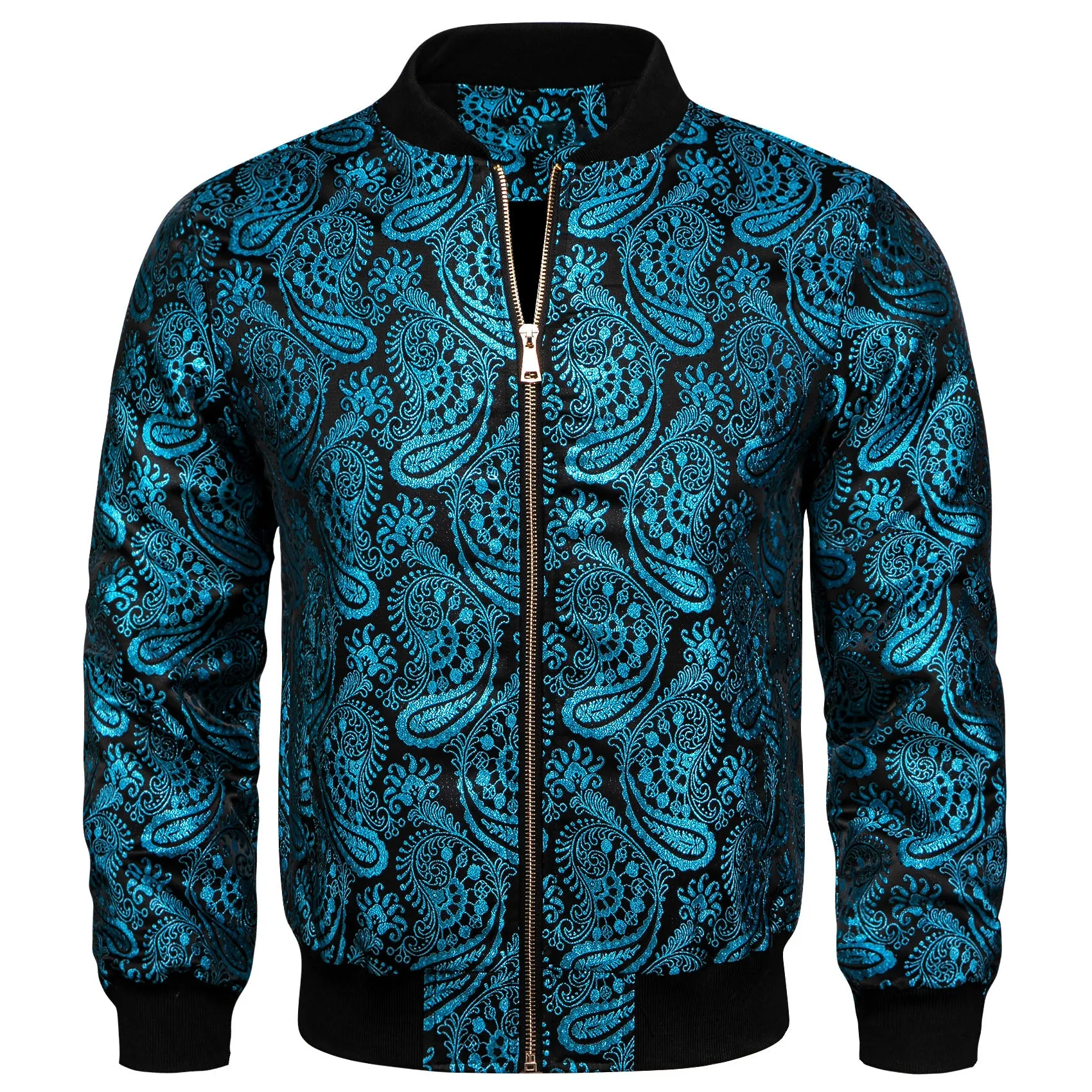 Ties2you Zipper Jacket Teal Blue Paisley Thin Jacket for Mens