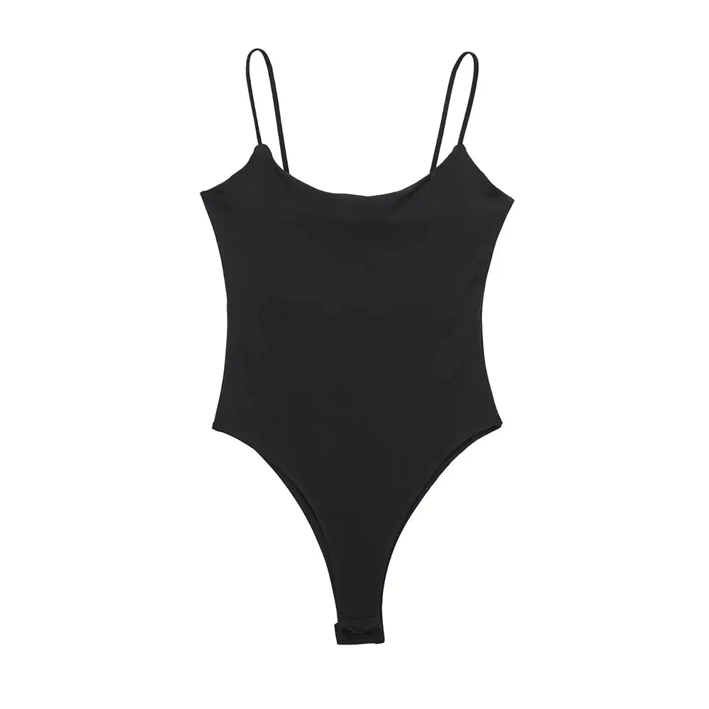 TRAF-Skinny Bodysuits for Women, Backless, Thin Straps, Snap-button, Female Playsuits, Sexy Fashion