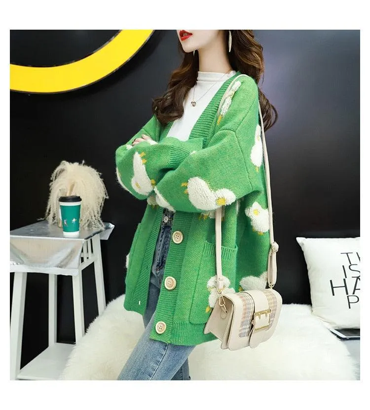 Trending Women Winter Knit Sweater Coat - V Neck Sheep Cardigans Christmas Sweaters Warm Knitwear Sueter Mujer Long Jacket (TP4)(TB8C)(BCD4)(1U23)