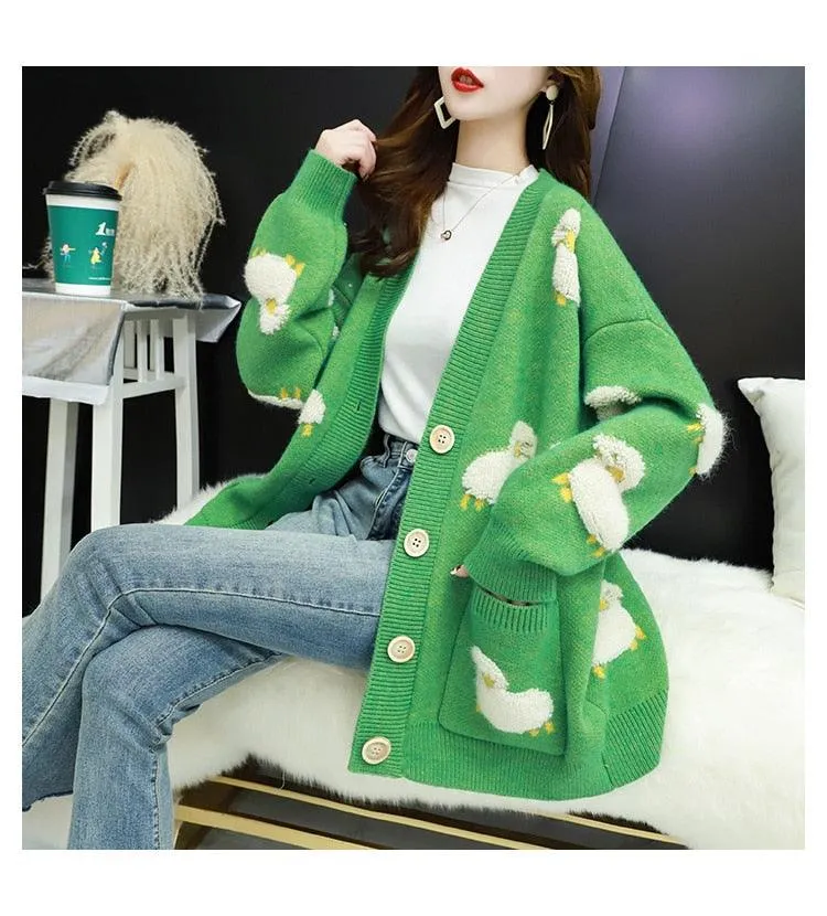 Trending Women Winter Knit Sweater Coat - V Neck Sheep Cardigans Christmas Sweaters Warm Knitwear Sueter Mujer Long Jacket (TP4)(TB8C)(BCD4)(1U23)