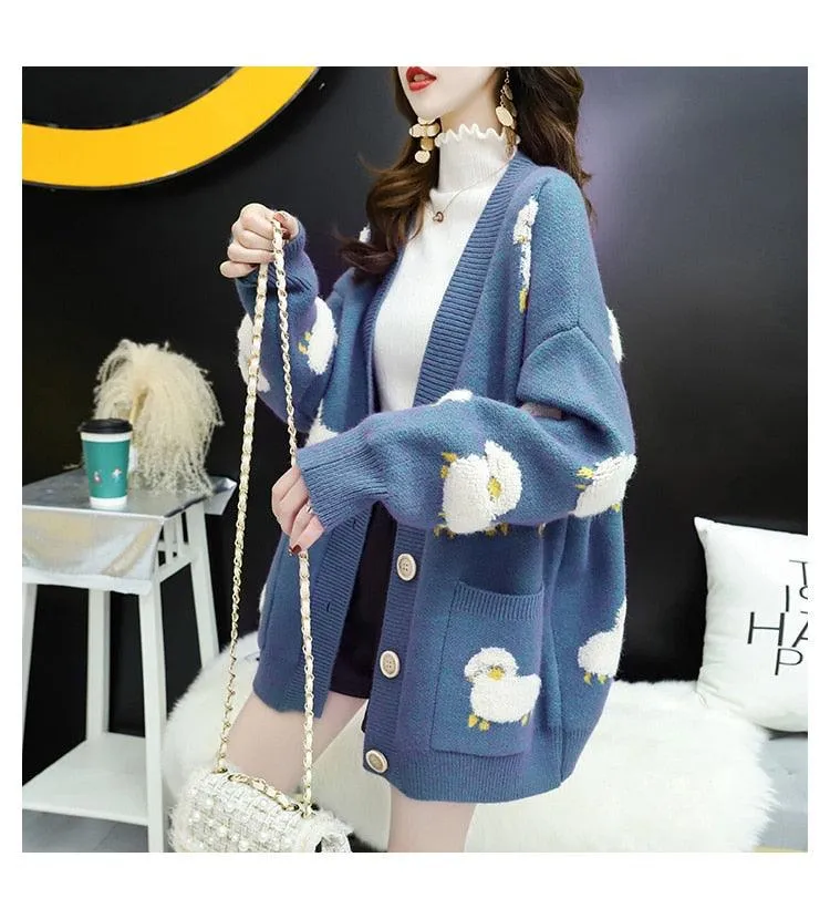 Trending Women Winter Knit Sweater Coat - V Neck Sheep Cardigans Christmas Sweaters Warm Knitwear Sueter Mujer Long Jacket (TP4)(TB8C)(BCD4)(1U23)