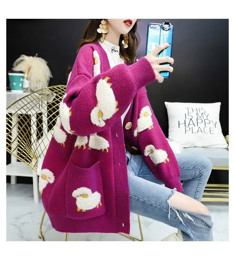 Trending Women Winter Knit Sweater Coat - V Neck Sheep Cardigans Christmas Sweaters Warm Knitwear Sueter Mujer Long Jacket (TP4)(TB8C)(BCD4)(1U23)