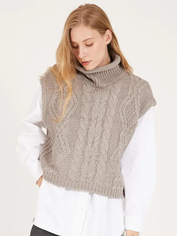 Turtleneck Cable-Knit Vest Sweater