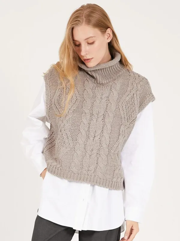 Turtleneck Cable-Knit Vest Sweater