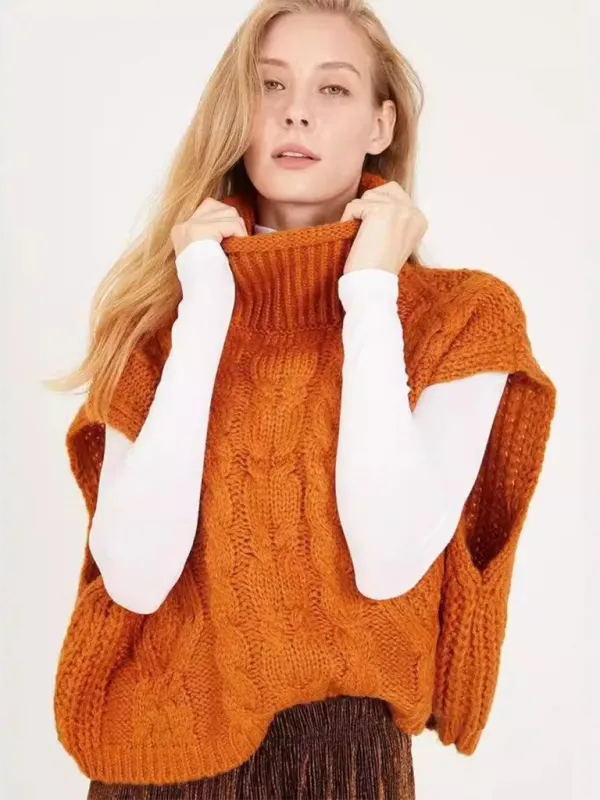 Turtleneck Cable-Knit Vest Sweater