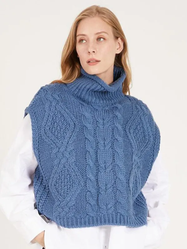 Turtleneck Cable-Knit Vest Sweater