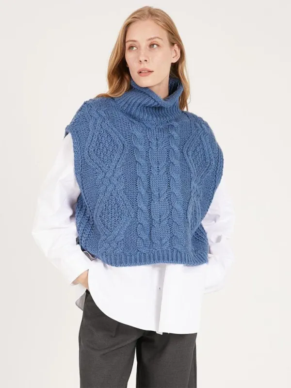 Turtleneck Cable-Knit Vest Sweater