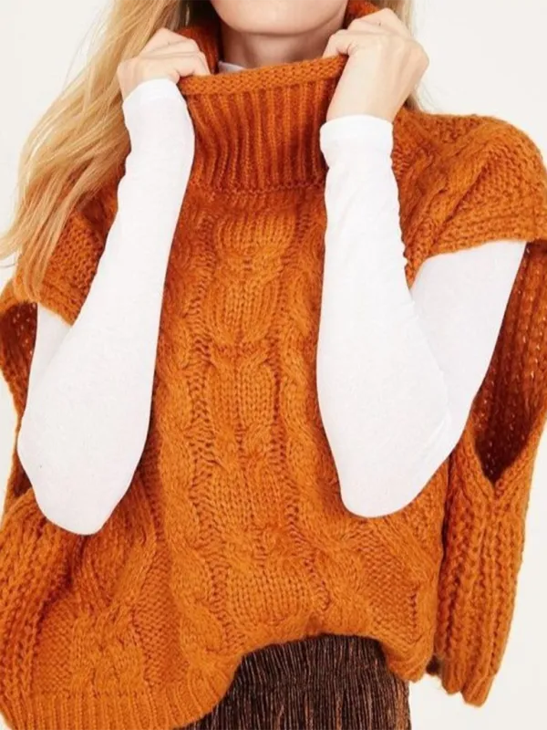 Turtleneck Cable-Knit Vest Sweater