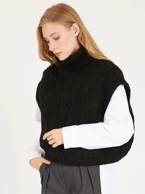 Turtleneck Cable-Knit Vest Sweater