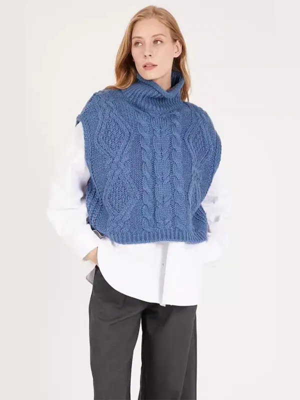 Turtleneck Cable-Knit Vest Sweater