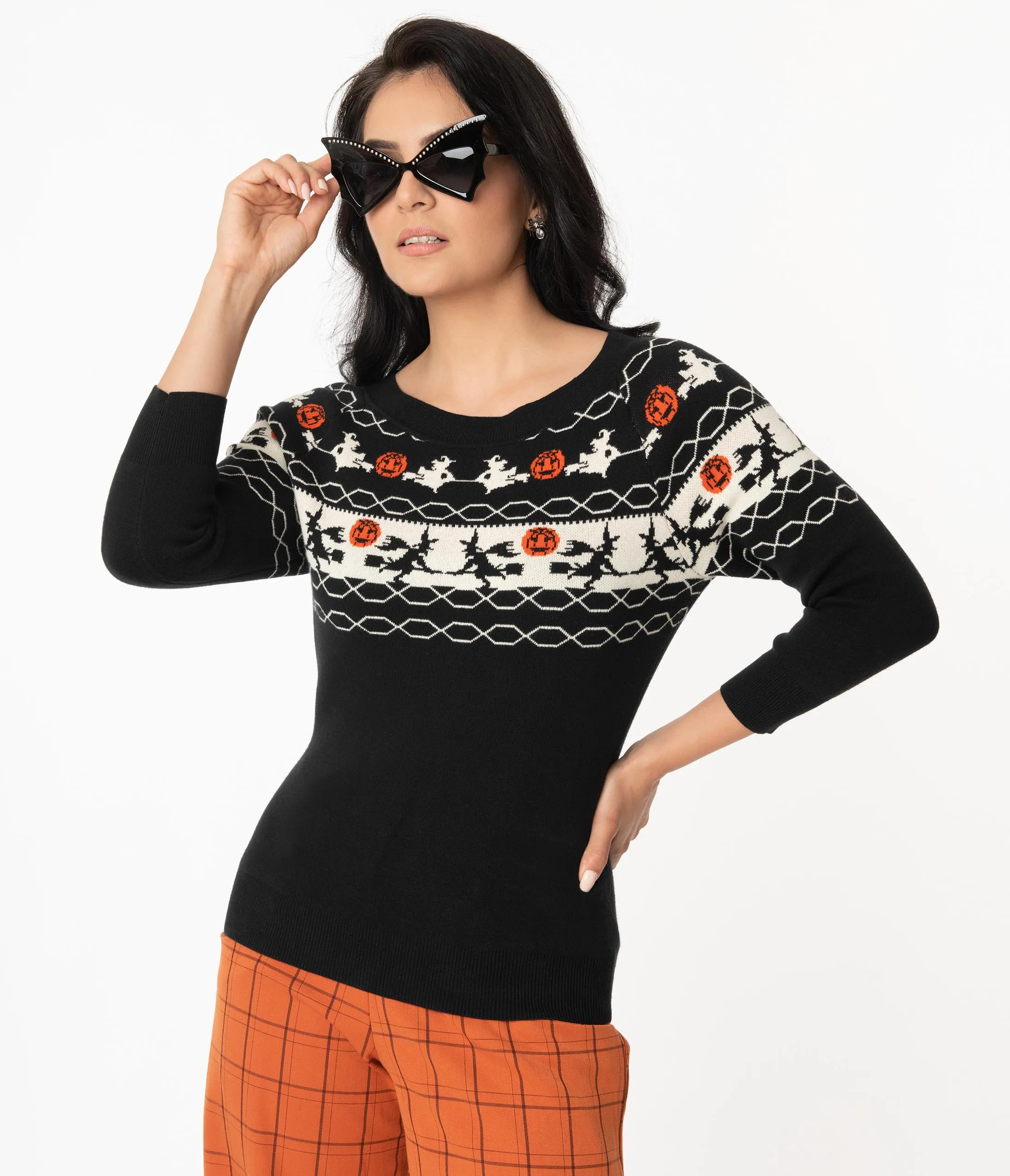 Unique Vintage Halloween Witch Pattern Lorelai Sweater