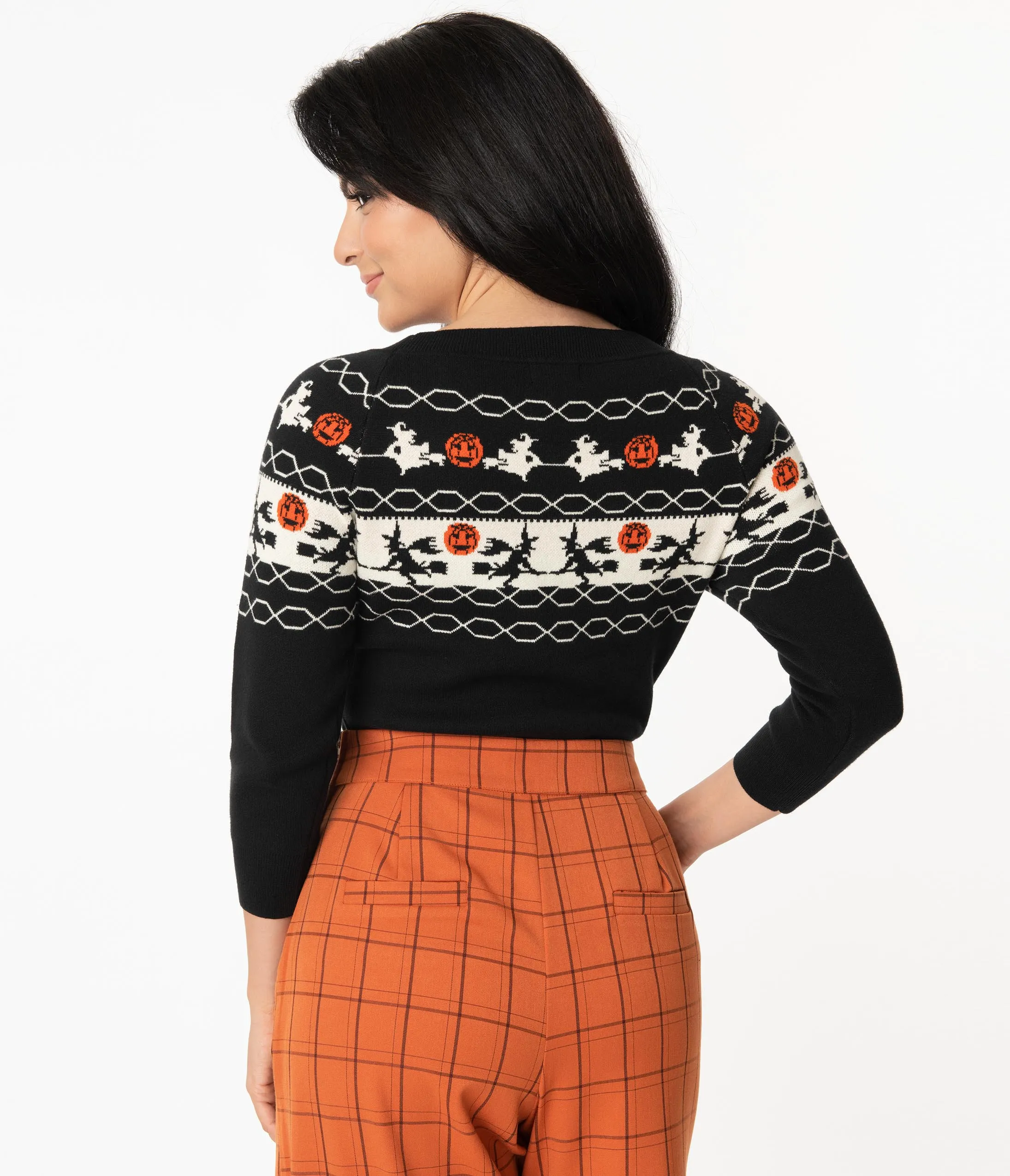 Unique Vintage Halloween Witch Pattern Lorelai Sweater