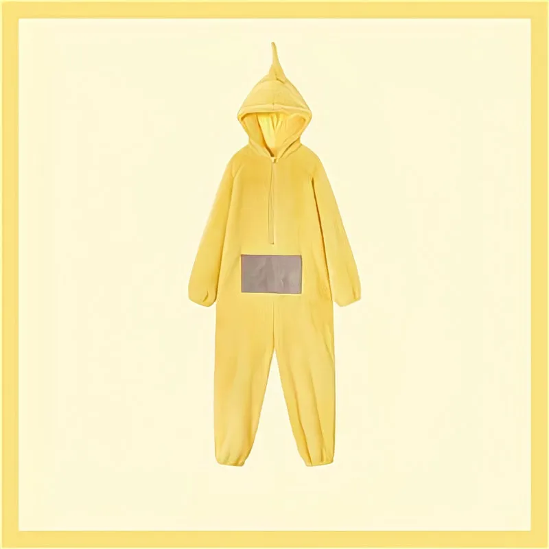 Unisex Adult Teletubbies Flannel One-piece Pajamas Cute Cartoon Hooded Homewear